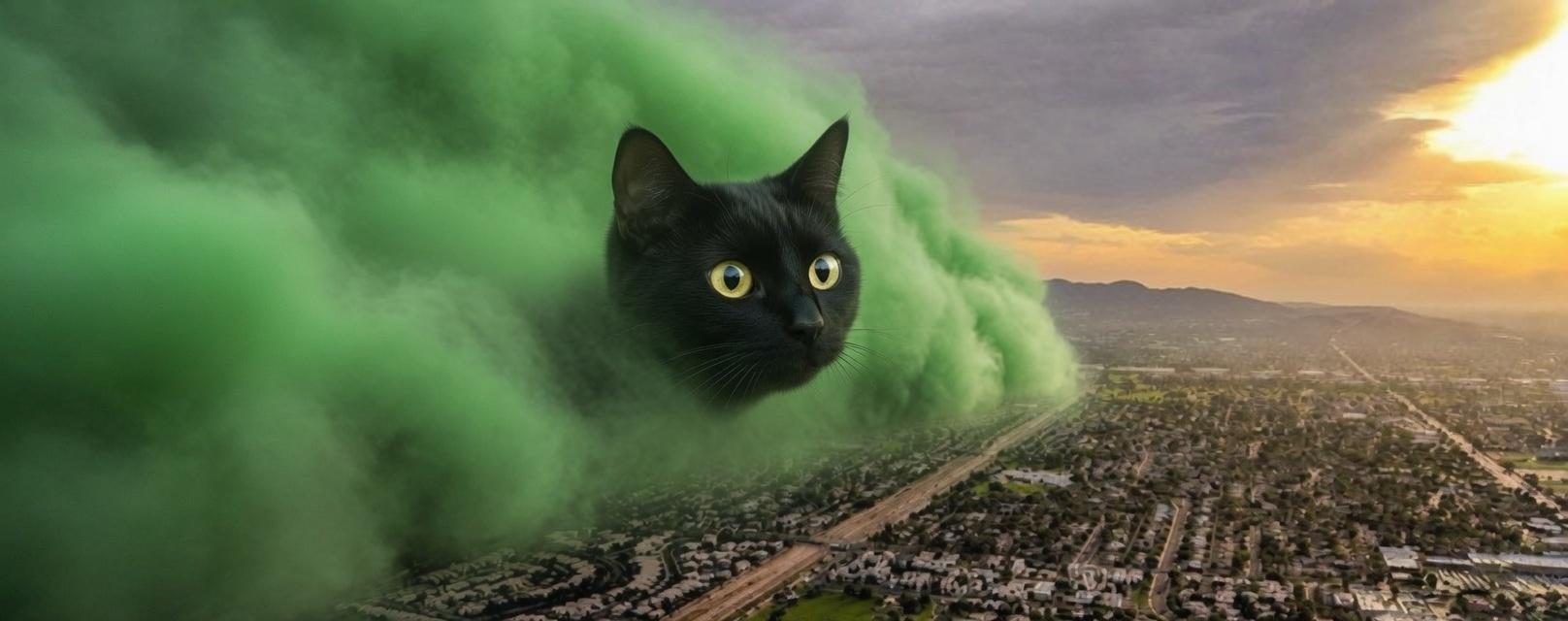 Giant Green Cat over city